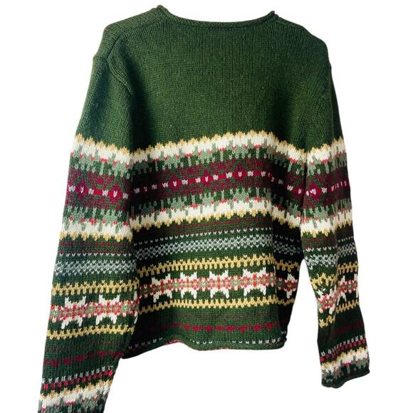 Vintage Fair Isle Womens Pullover Sweater Cozy Knit Holiday Cottagecore Green - Picture 4 of 6